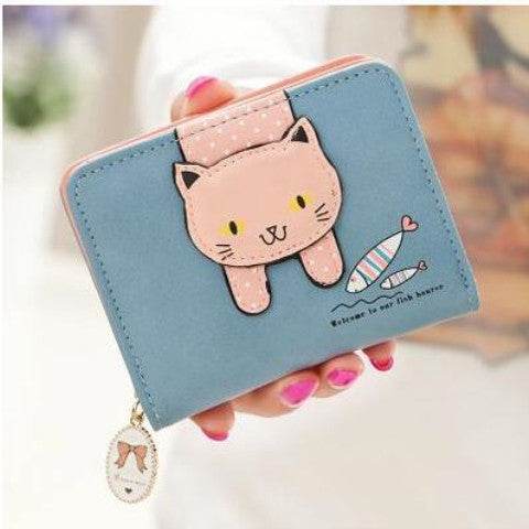 Short Cute Zipper Cartoon Cat Printing Student Coin Purse - MYLUXURY LANE ENTERPRISE