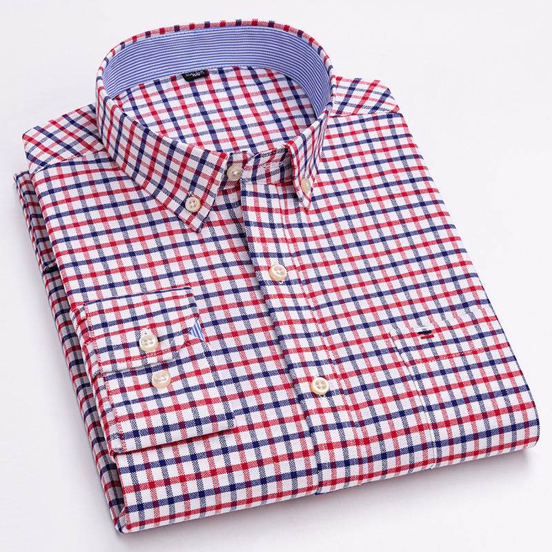 Men's Cotton Plaid Long-sleeved Oxford Casual Shirt - MYLUXURY LANE ENTERPRISE