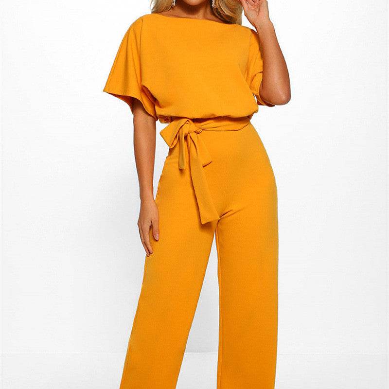 7-color Fashion Lace-up Button Short-sleeved Women's Jumpsuit - MYLUXURY LANE ENTERPRISE