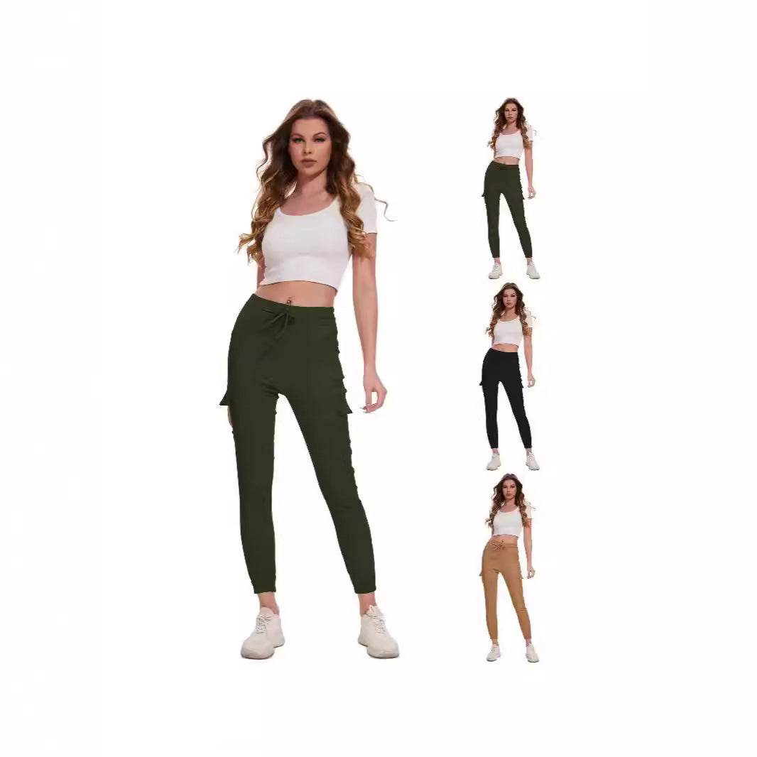 Multi-pocket Work Elegant Casual Elastic Waist Lace Up Pants - MYLUXURY LANE ENTERPRISE