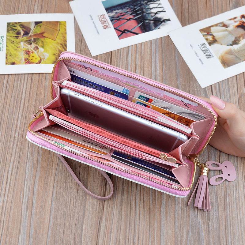 Ladies In Hand Long Zipper Tassel Stitching Embossed Large-capacity Wallet - MYLUXURY LANE ENTERPRISE