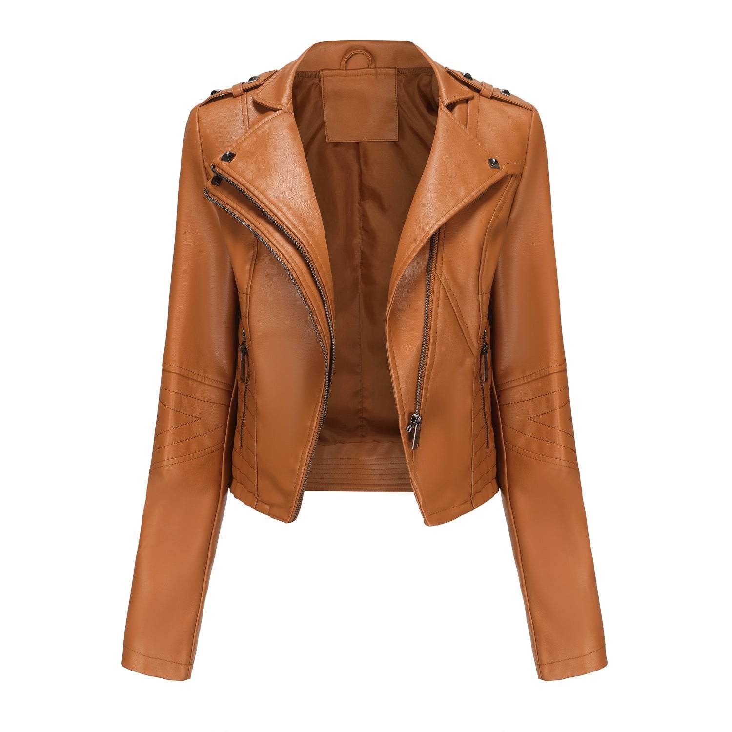 Women's Fashionable Fitted Long Sleeve Leather Coat - MYLUXURY LANE ENTERPRISE