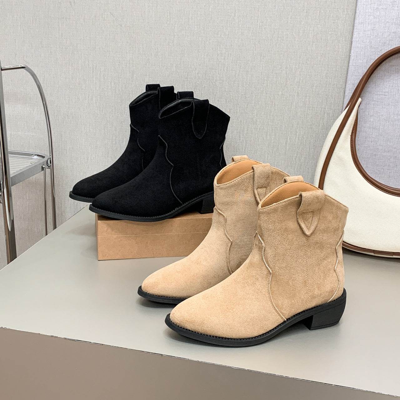 Cowboy Boot Short Plush Autumn Pointed-toe Short Boots - MYLUXURY LANE ENTERPRISE