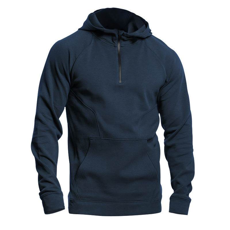 Cross-border Ebay New Long Sleeve Sweater Leisure Pullover Hooded Half Zipper Block Brushed Hoody Men - MYLUXURY LANE ENTERPRISE