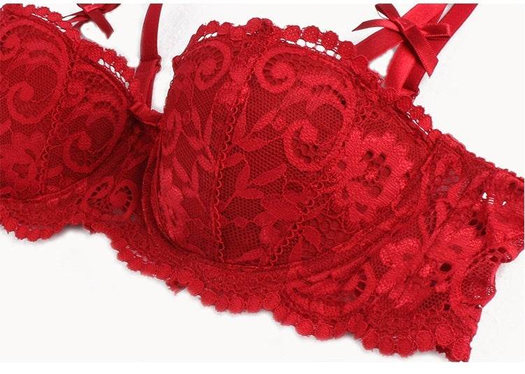 9177 Three-piece Set Sexy Lace Lingerie Push Up Bra Half Cup Garter Bra Set - MYLUXURY LANE ENTERPRISE