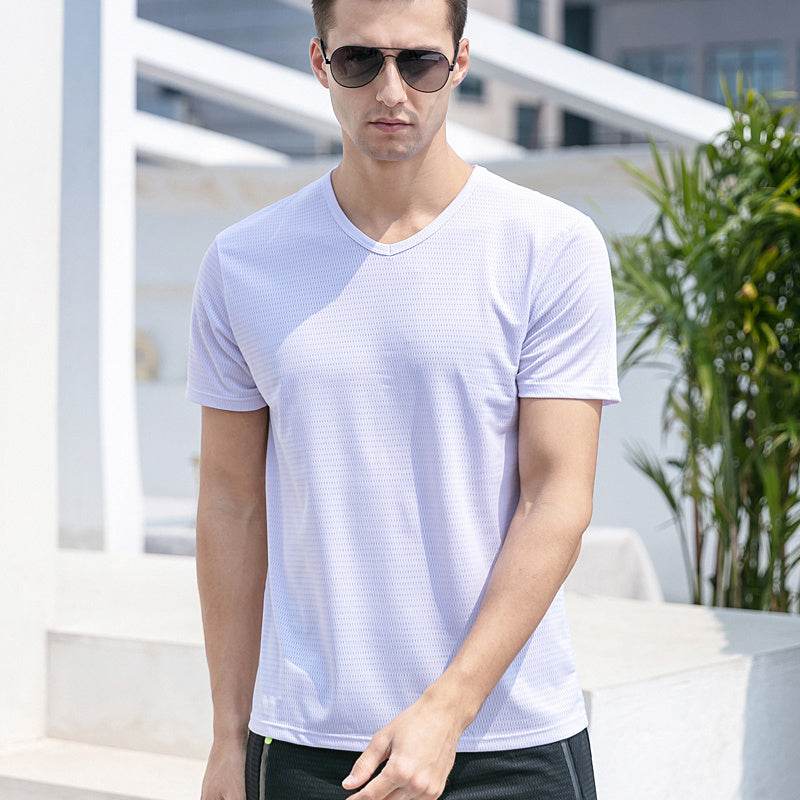 Ice Silk Short Sleeve T-shirt Men's Summer New Thin Mesh Quick Dry T-shirt Breathable Loose Large Sports Half Sleeve - MYLUXURY LANE ENTERPRISE