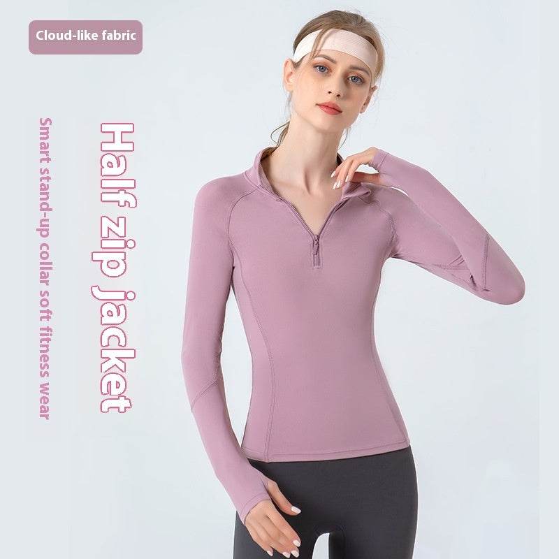 Women's Stand Collar Half Zip Sports Long-sleeved Top - MYLUXURY LANE ENTERPRISE