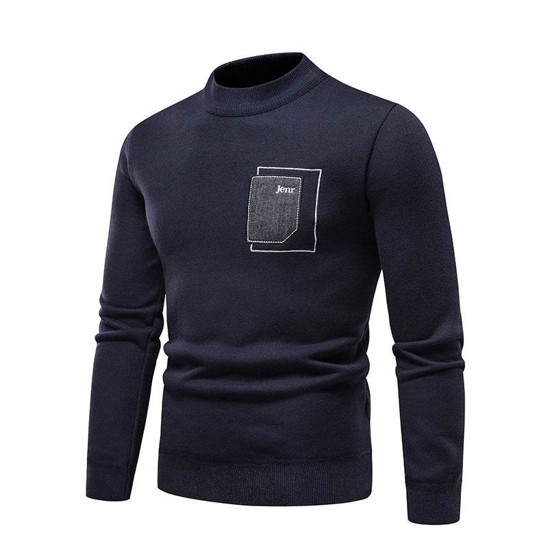 Men's Pasted Letter Embroidered Sweater Half High Neck - MYLUXURY LANE ENTERPRISE