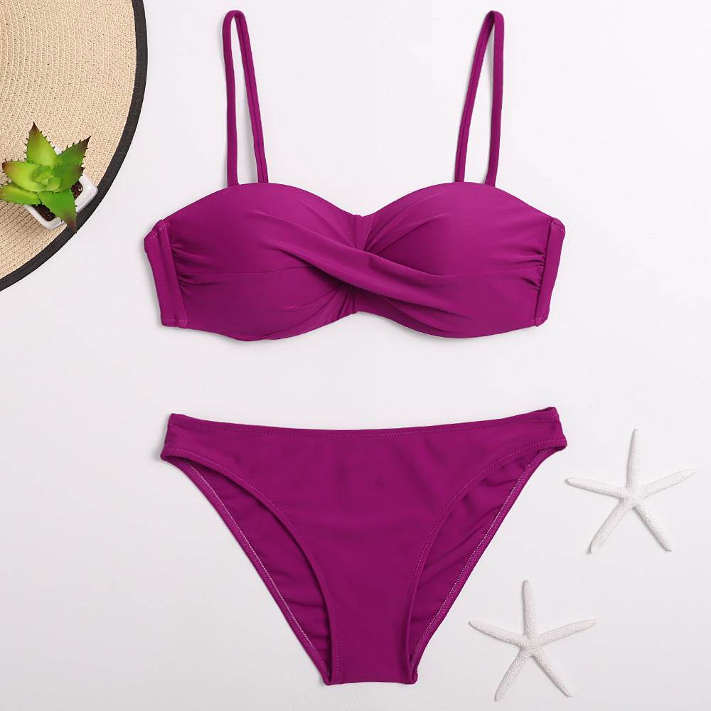 European And American Solid Color Split Women's Swimsuit - MYLUXURY LANE ENTERPRISE
