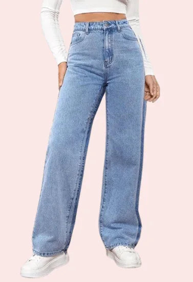 Women's Fashionable Washed High Waist Straight Jeans - MYLUXURY LANE ENTERPRISE