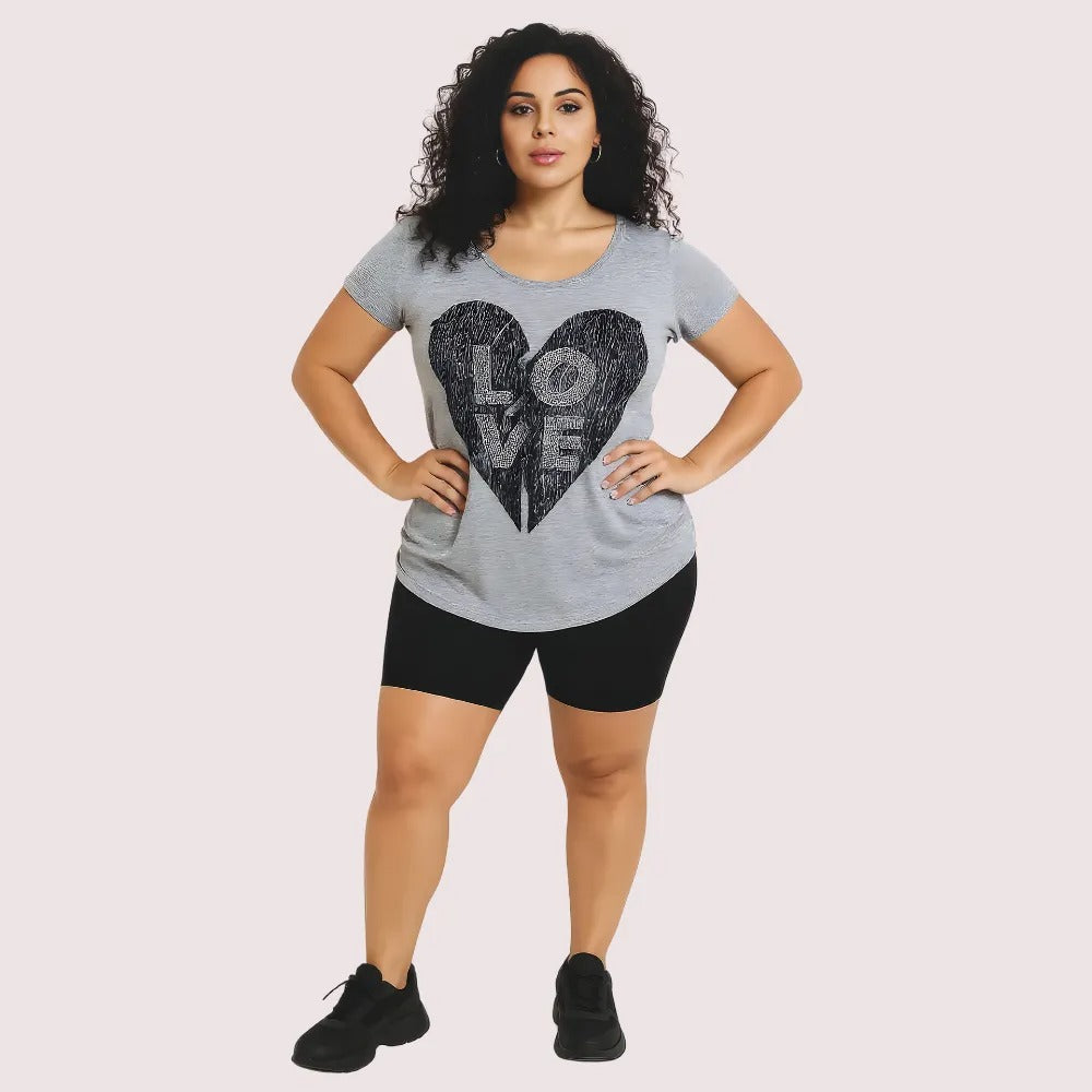Heather Grey "LOVE" Heart Graphic Tee