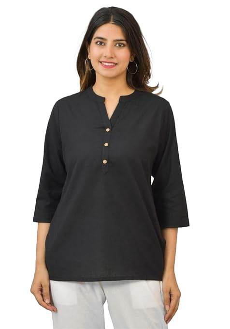 Black Women Cotton Short Length Kurtis - MYLUXURY LANE ENTERPRISE