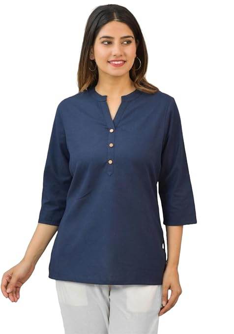 Blue Women Cotton Short Length Kurtis - MYLUXURY LANE ENTERPRISE