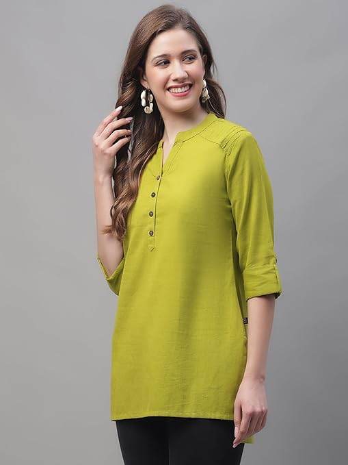 Green Women's Cotton Short Kurti - MYLUXURY LANE ENTERPRISE