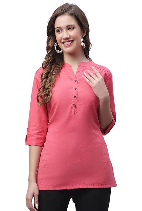 Peach Women's Cotton Short Kurti - MYLUXURY LANE ENTERPRISE