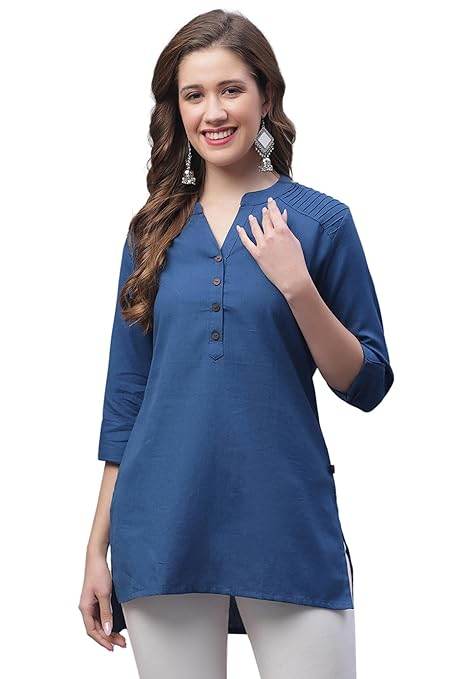 Blue Women's Cotton Short Kurti - MYLUXURY LANE ENTERPRISE