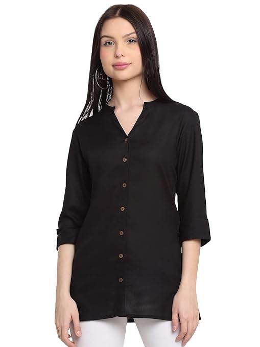 Black Women's Rayon Solid Top Kurti - MYLUXURY LANE ENTERPRISE