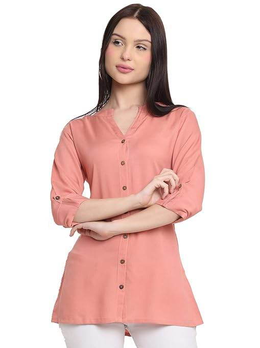 Pink Women's Rayon Solid Top Kurti - MYLUXURY LANE ENTERPRISE