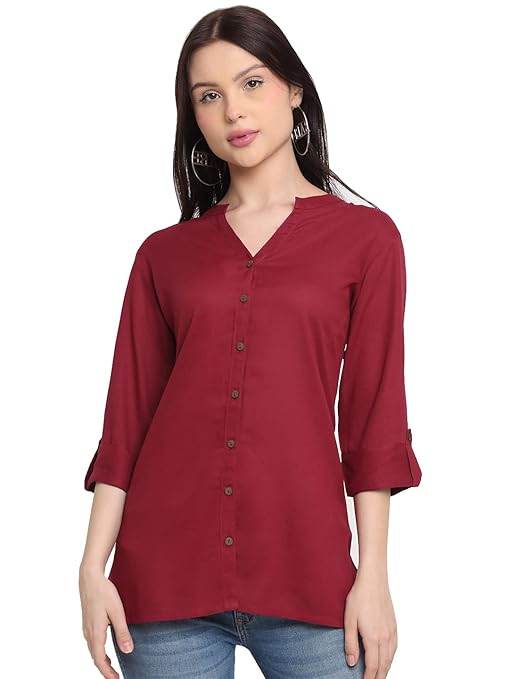 Maroon Women's Rayon Solid Top Kurti - MYLUXURY LANE ENTERPRISE