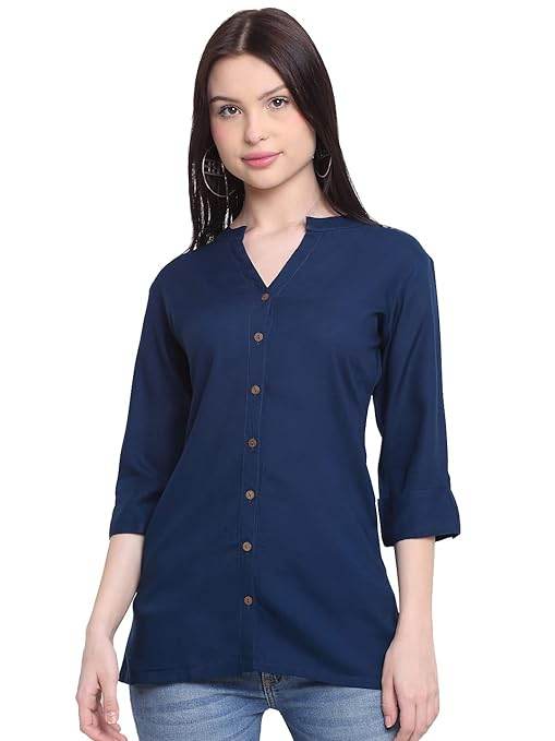 Navy Women's Rayon Solid Top Kurti - MYLUXURY LANE ENTERPRISE