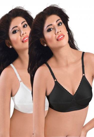 Plus Size- Pack Of 2 Black & White Cotton Front Bras - MYLUXURY LANE ENTERPRISE