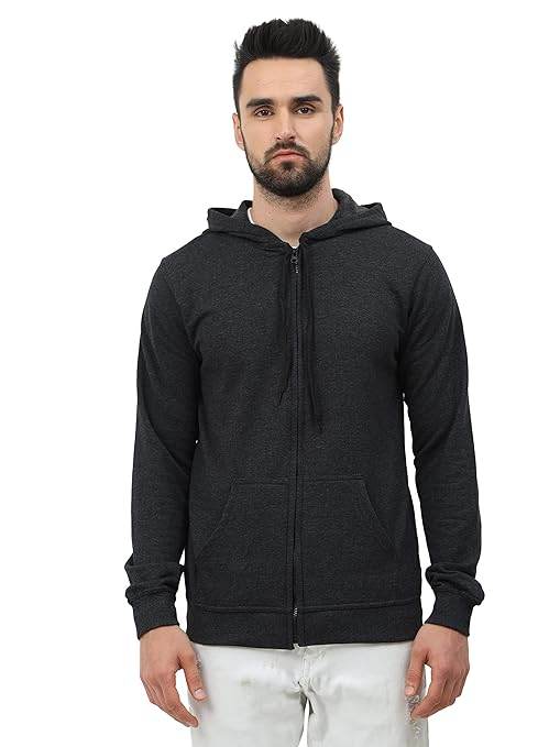 Men's Cotton Plain Charcoal Melange Hooded - MYLUXURY LANE ENTERPRISE