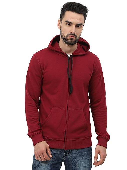 Men's Cotton Plain Maroon Hooded - MYLUXURY LANE ENTERPRISE