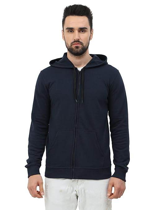 Men's Cotton Plain Navy Blue Hooded - MYLUXURY LANE ENTERPRISE
