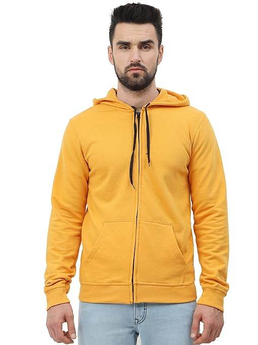 Men's Cotton Plain Mustard Yellow Hooded - MYLUXURY LANE ENTERPRISE
