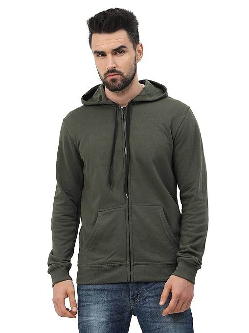 Men's Cotton Plain Olive Green Hooded - MYLUXURY LANE ENTERPRISE