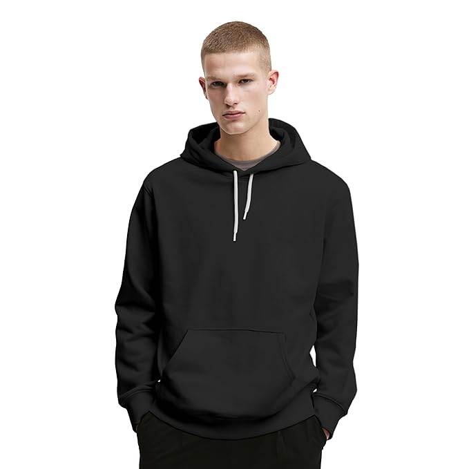Mens Cotton Fleece Plain Black Hoodie - MYLUXURY LANE ENTERPRISE