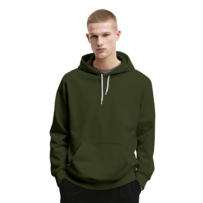 Mens Cotton Fleece Plain Green Hoodie - MYLUXURY LANE ENTERPRISE