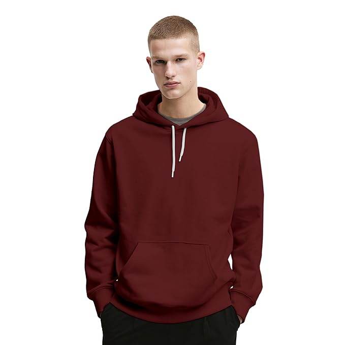 Mens Cotton Fleece Plain Maroon Hoodie - MYLUXURY LANE ENTERPRISE