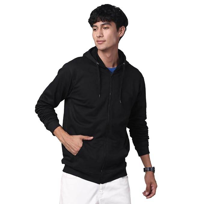 Mens Solid Zipper Black Hoodie - MYLUXURY LANE ENTERPRISE