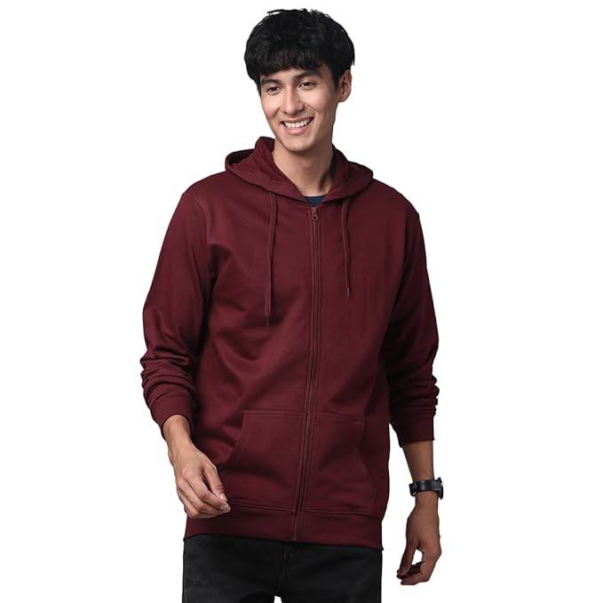 Mens Solid Zipper Maroon Hoodie - MYLUXURY LANE ENTERPRISE