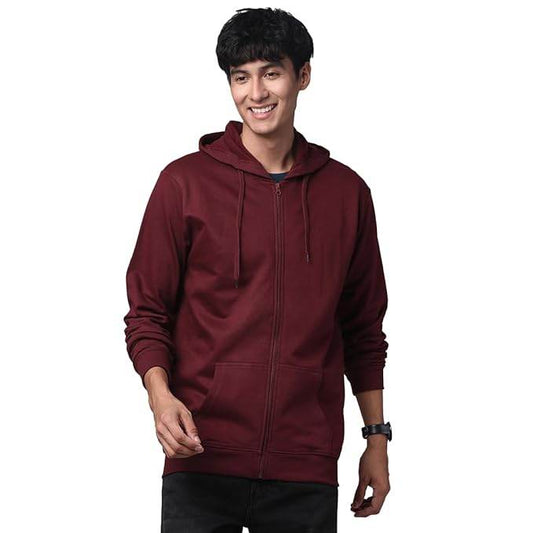 Mens Solid Zipper Maroon Hoodie - MYLUXURY LANE ENTERPRISE