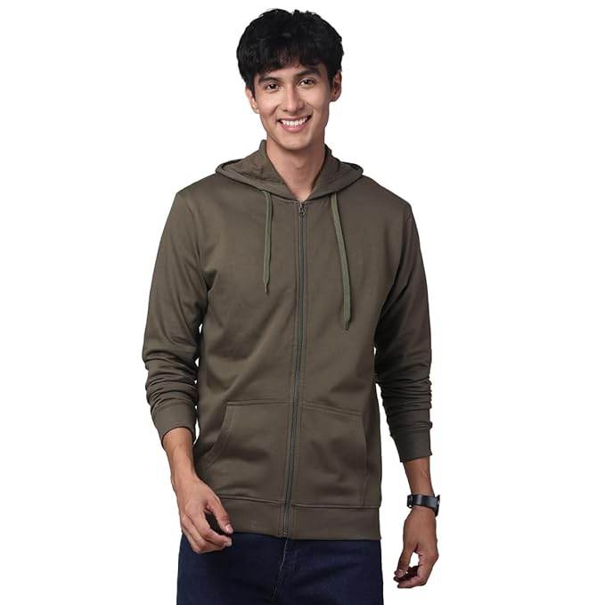 Mens Solid Zipper Olive Hoodie - MYLUXURY LANE ENTERPRISE