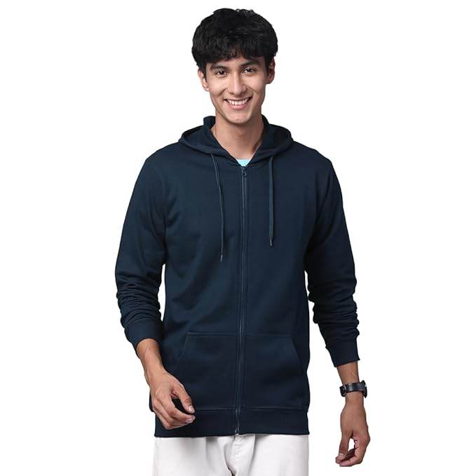 Mens Solid Zipper Teal Hoodie - MYLUXURY LANE ENTERPRISE