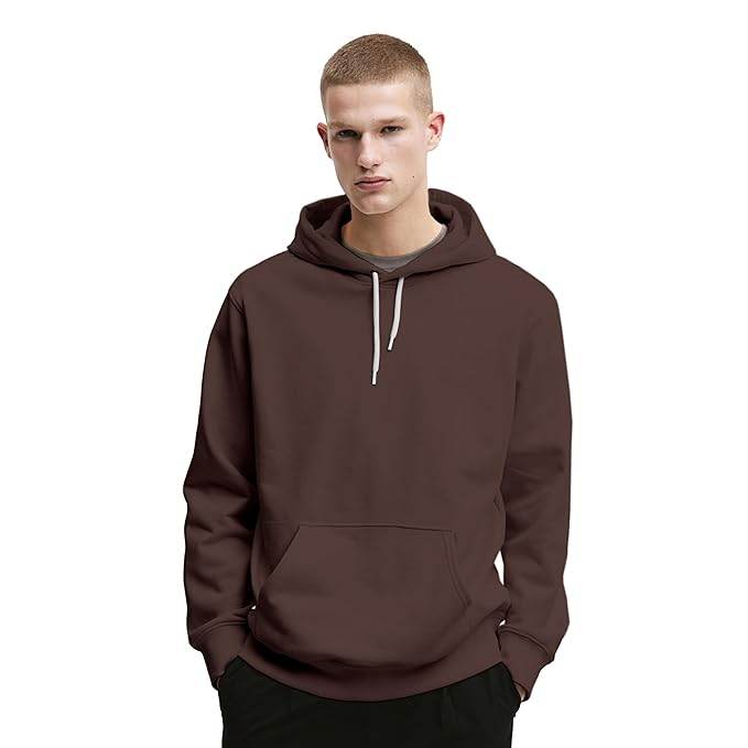 Mens Cotton Fleece Plain Brown Hoodie - MYLUXURY LANE ENTERPRISE