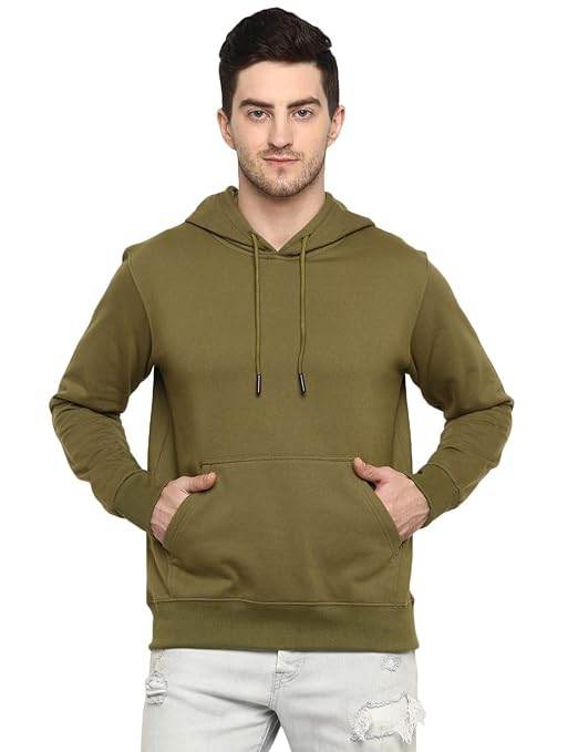 Mens Fleece Plain Olive Green Hoodie - MYLUXURY LANE ENTERPRISE