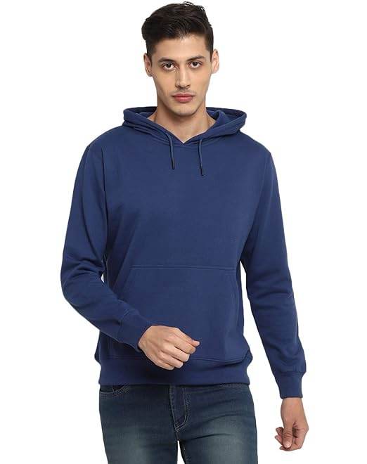Mens Fleece Plain Cobalt Blue Hoodie - MYLUXURY LANE ENTERPRISE