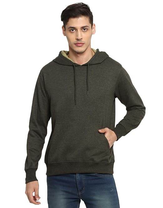 Mens Fleece Plain Olive Melange Hoodie - MYLUXURY LANE ENTERPRISE