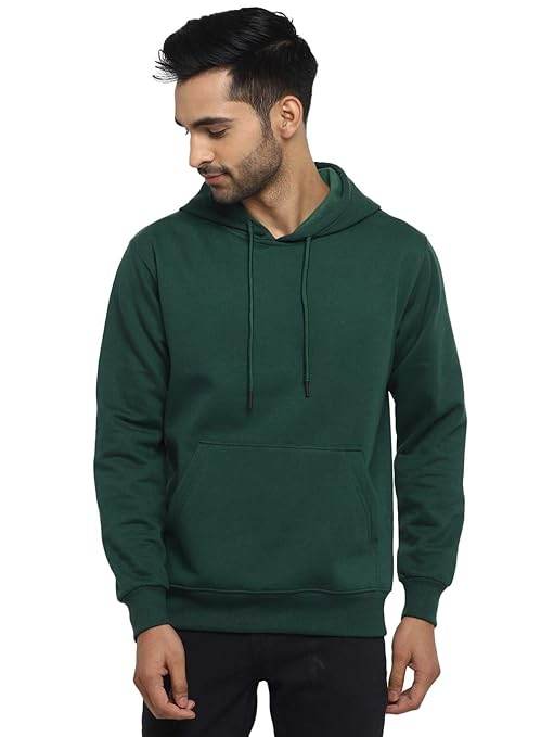 Mens Fleece Plain Forest Green Hoodie - MYLUXURY LANE ENTERPRISE