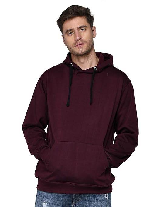 Men Plain Solid Burgundy Hoodie - MYLUXURY LANE ENTERPRISE