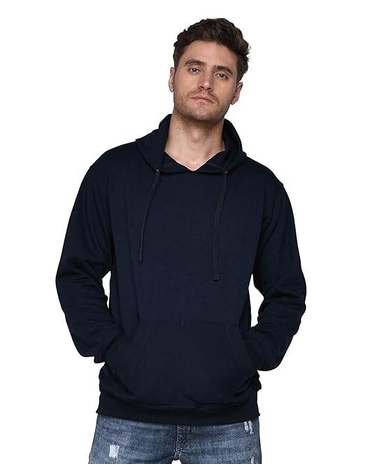 Men Plain Solid Navy Blue Hoodie - MYLUXURY LANE ENTERPRISE