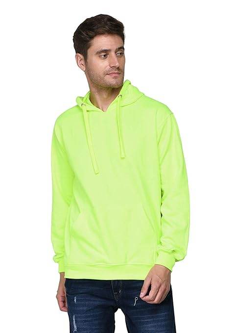 Men Plain Solid Neon Green Hoodie - MYLUXURY LANE ENTERPRISE