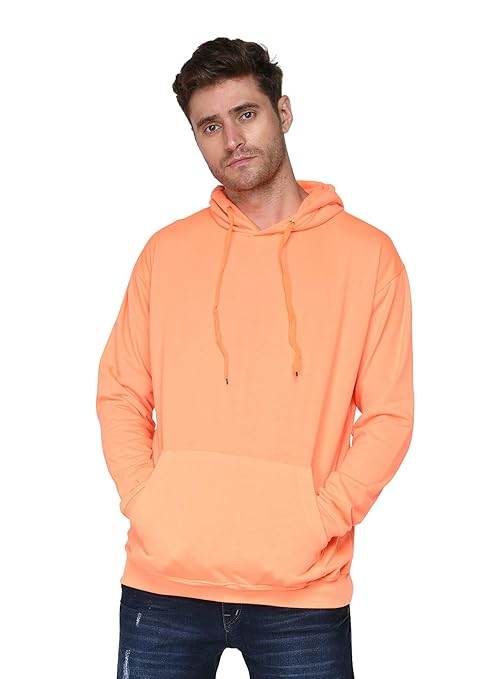 Men Plain Solid Orange Hoodie - MYLUXURY LANE ENTERPRISE