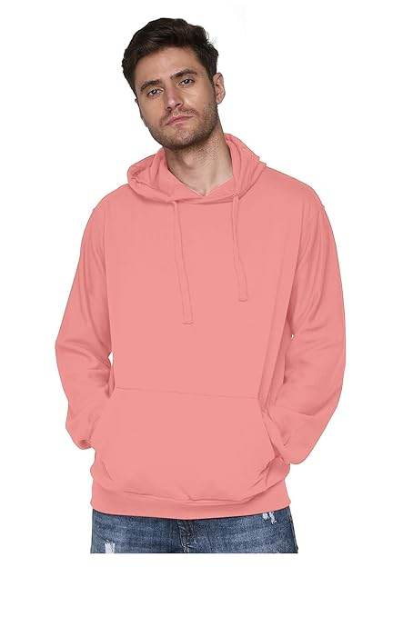 Men Plain Solid Peach Hoodie - MYLUXURY LANE ENTERPRISE