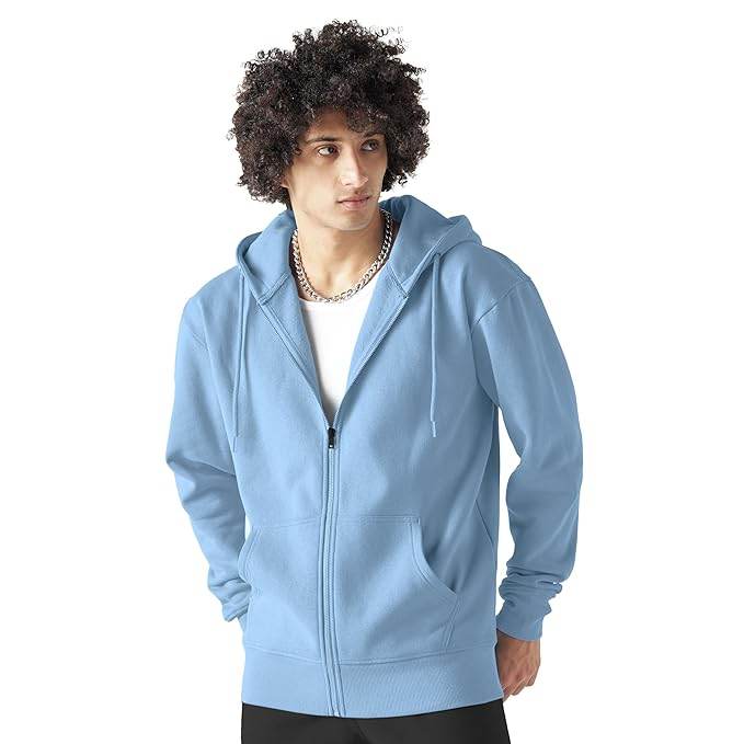 Men Cotton Fleece Sky Blue Hoodie. - MYLUXURY LANE ENTERPRISE