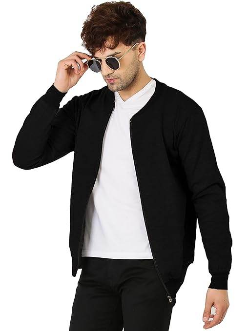 Men's Loopknit Regular Fit Black Jacket - MYLUXURY LANE ENTERPRISE